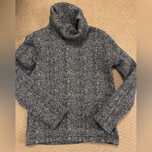 J. Crew Navy and White Plaid Cowl Neck Sweater